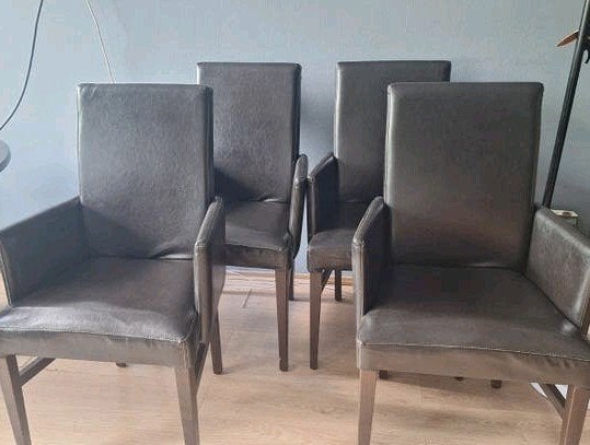 4 eetkamer stoelen, Ophalen, Zo goed als nieuw, Bruin, Leer