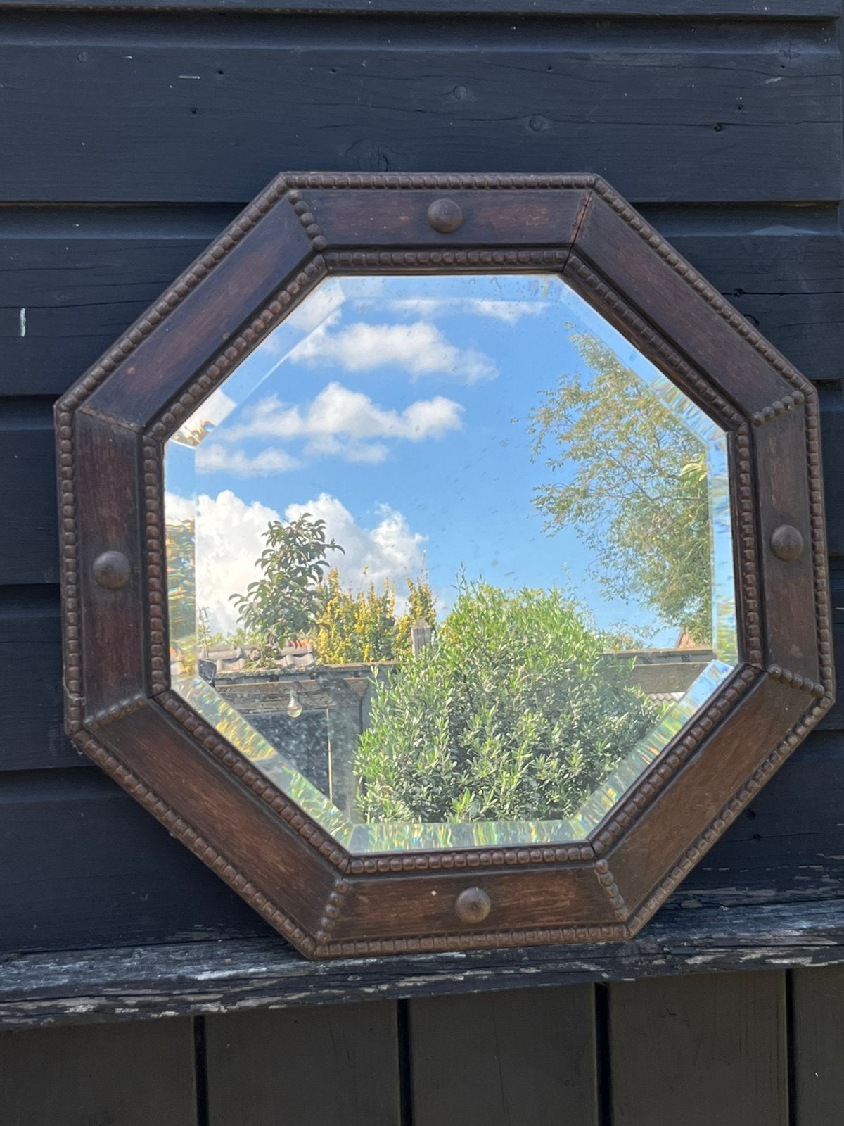 8 kantige spiegel met geslepen glas, Ophalen of Verzenden, Overige vormen