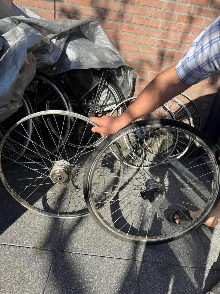 28 inch fietswiel rvs set met trommelrem 6/7 versnellingen, Wiel, Gebruikt, Staal, Ophalen of Verzenden
