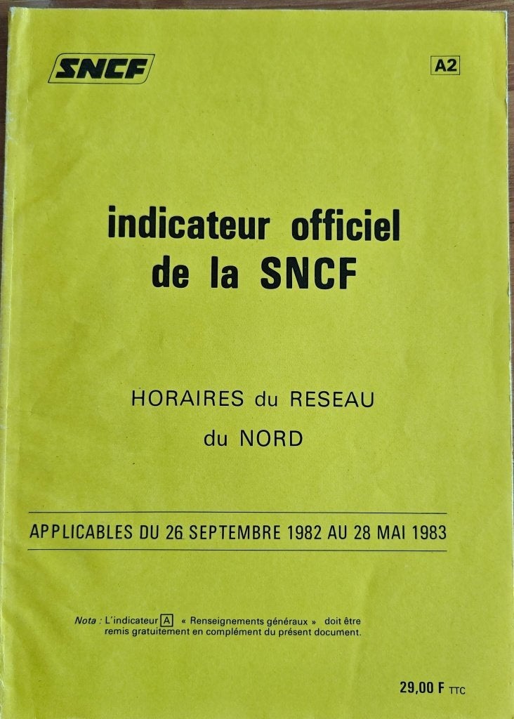 SNCF Indicateur Officiel A2 Reseau Nord hiver 1982-83, Verzamelen, Ophalen of Verzenden, Gebruikt, Trein, Boek of Tijdschrift