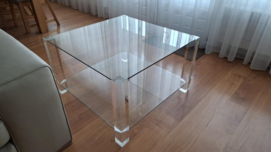 Glazen salontafel, Ophalen, Gebruikt, 50 tot 100 cm, Vierkant