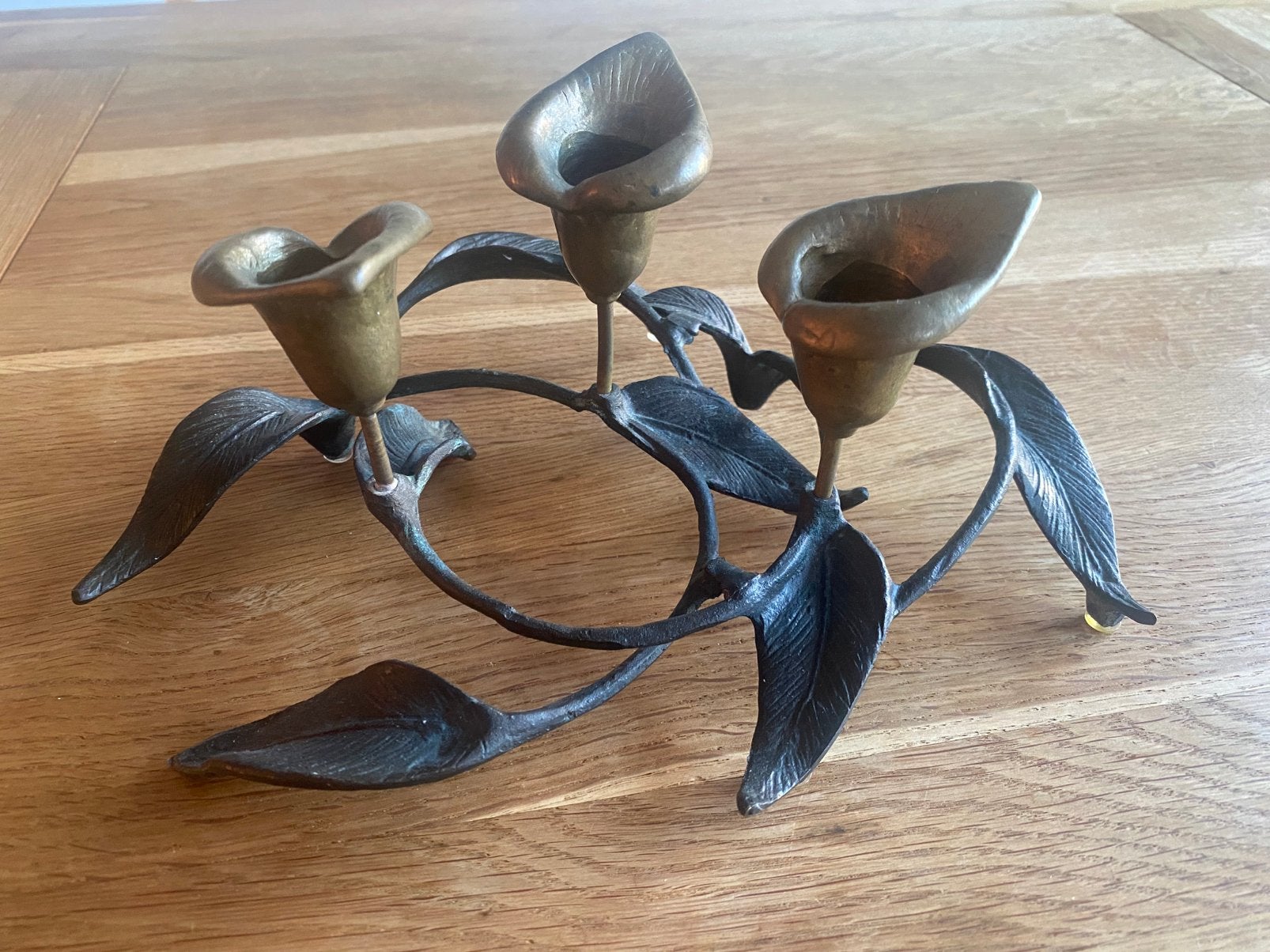 Vintage kaarsenstandaard aronskelk (Calla Lilly), Ophalen of Verzenden, Koper of Brons