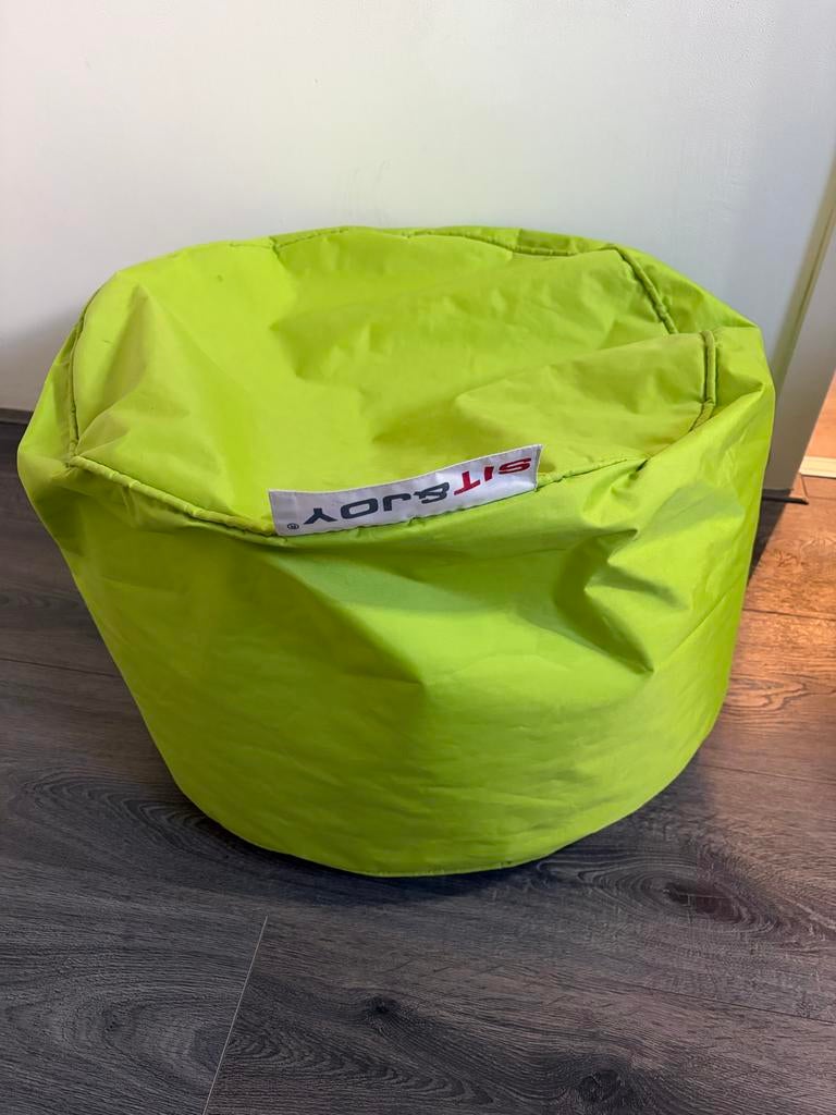 Sit&Joy Lime Groene Poef, Huis en Inrichting, Ophalen, Gebruikt, Rond, Stof