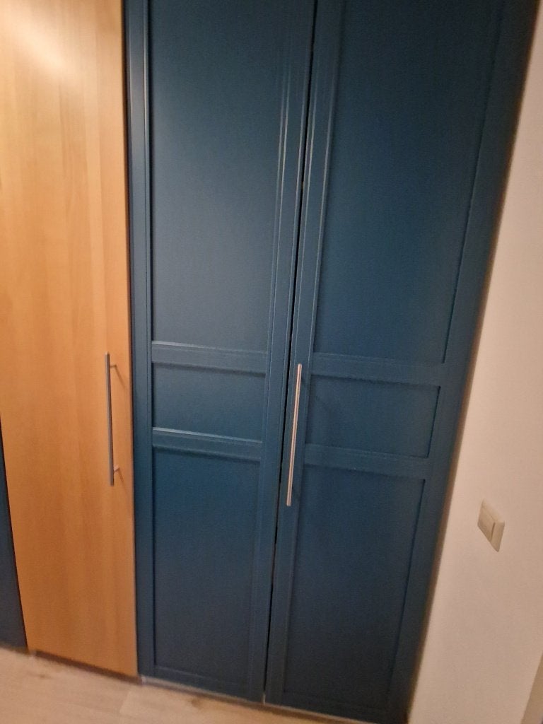 5 IKEA Pax kastdeuren: 1 Nexus spiegel, 4 Flisberget blauw, Ophalen, Gebruikt, 200 cm of meer, 50 tot 100 cm