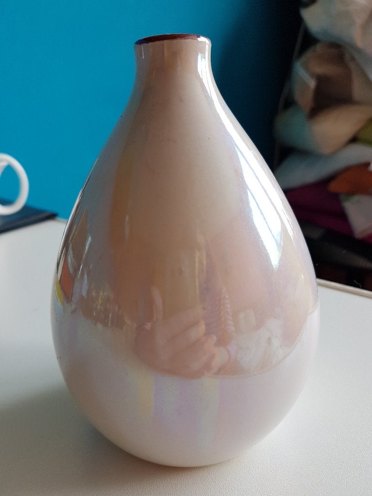 parelmoerkleurig vaasje, ca. 15,5 cm. hoog, zgan, Overige kleuren, Ophalen of Verzenden, Minder dan 50 cm, Glas