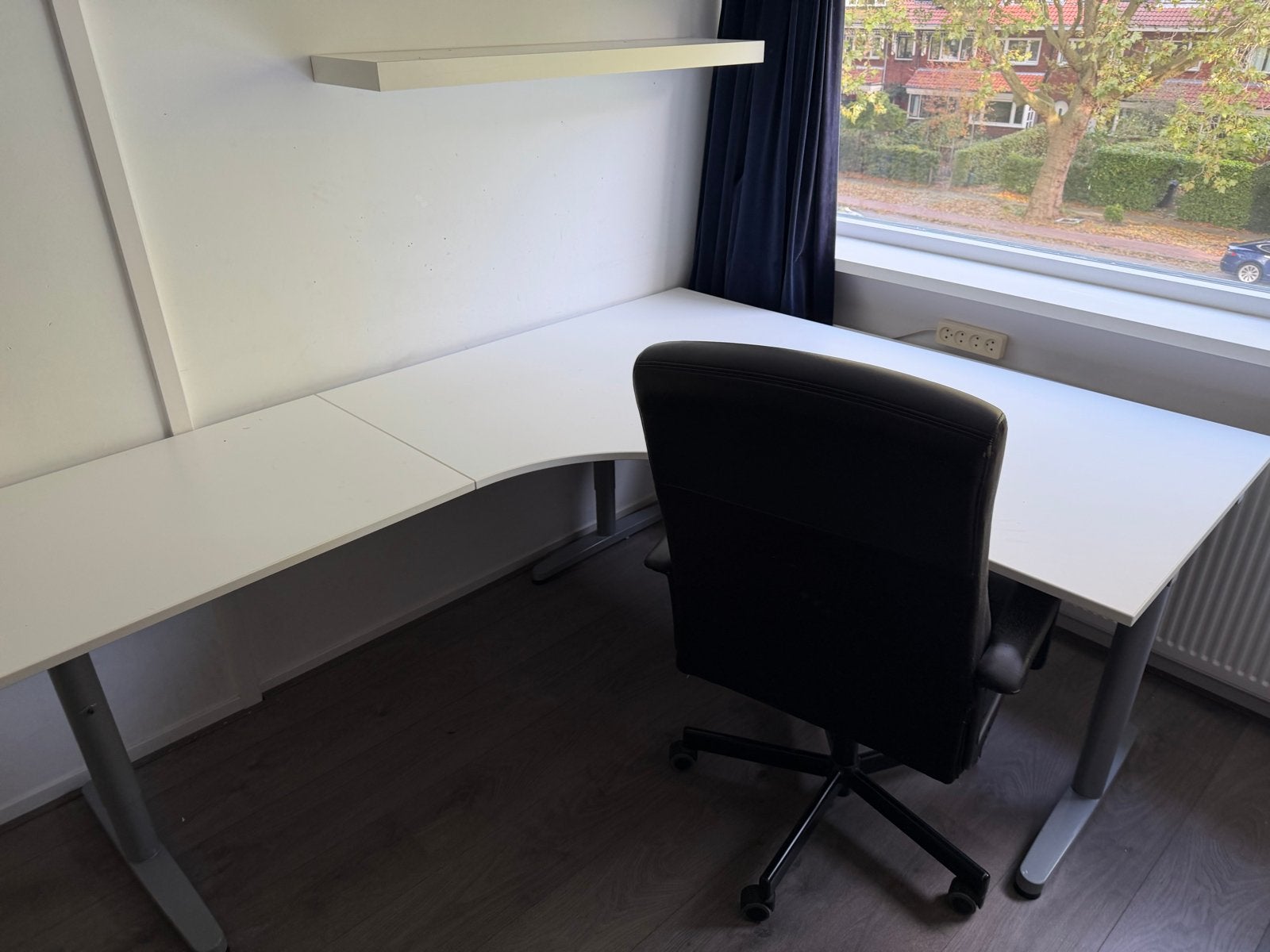 Hoekbureau wit, met bureaustoel gratis erbij, Ophalen, Gebruikt, Hout, Hoekbureau