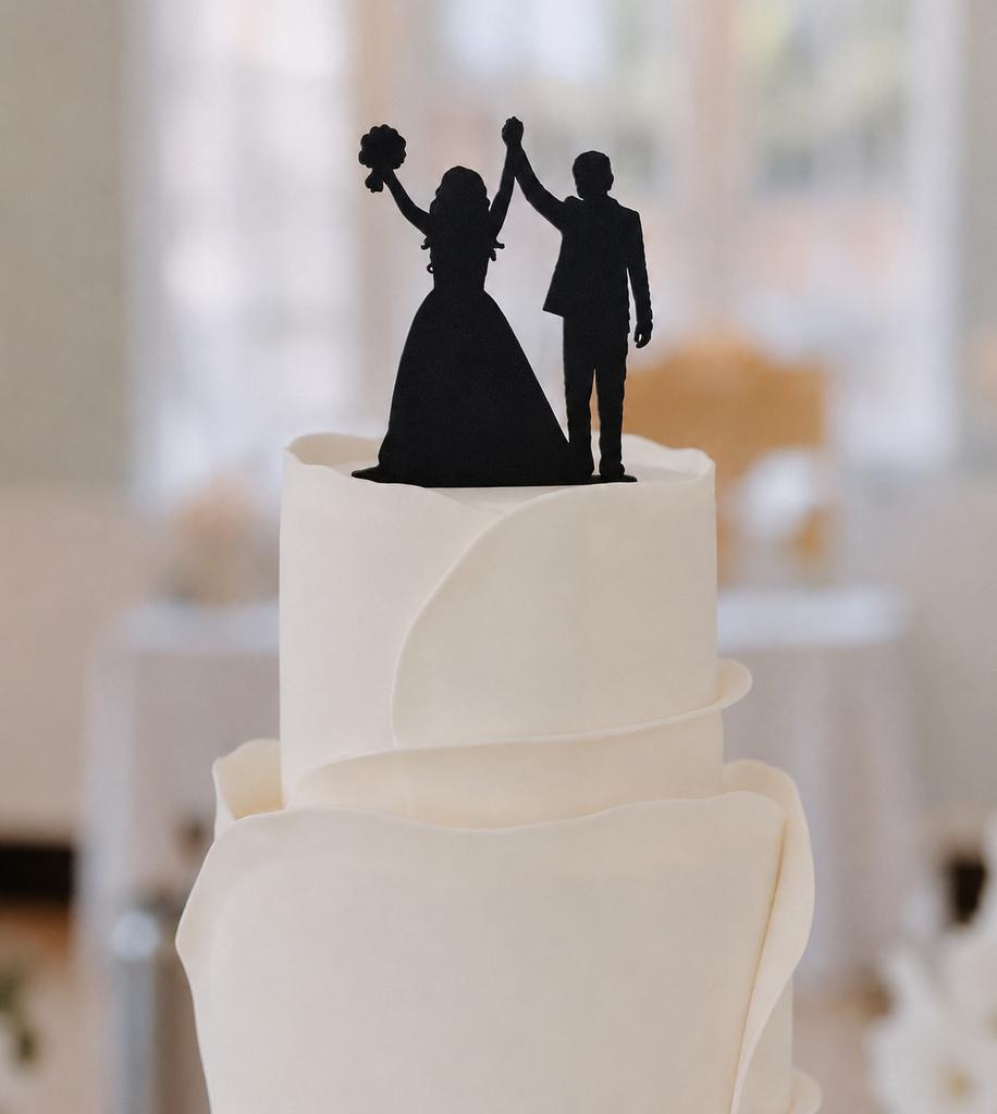 Bruidspaar Cake Topper - Elegant Zwart Silhouet, Wedding, Zwart, Nieuw, Ophalen of Verzenden