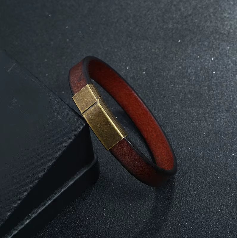 Retro Cognac Leren Heren Armband, Sieraden, Tassen en Uiterlijk, Verzenden, Nieuw, Bruin, Leer
