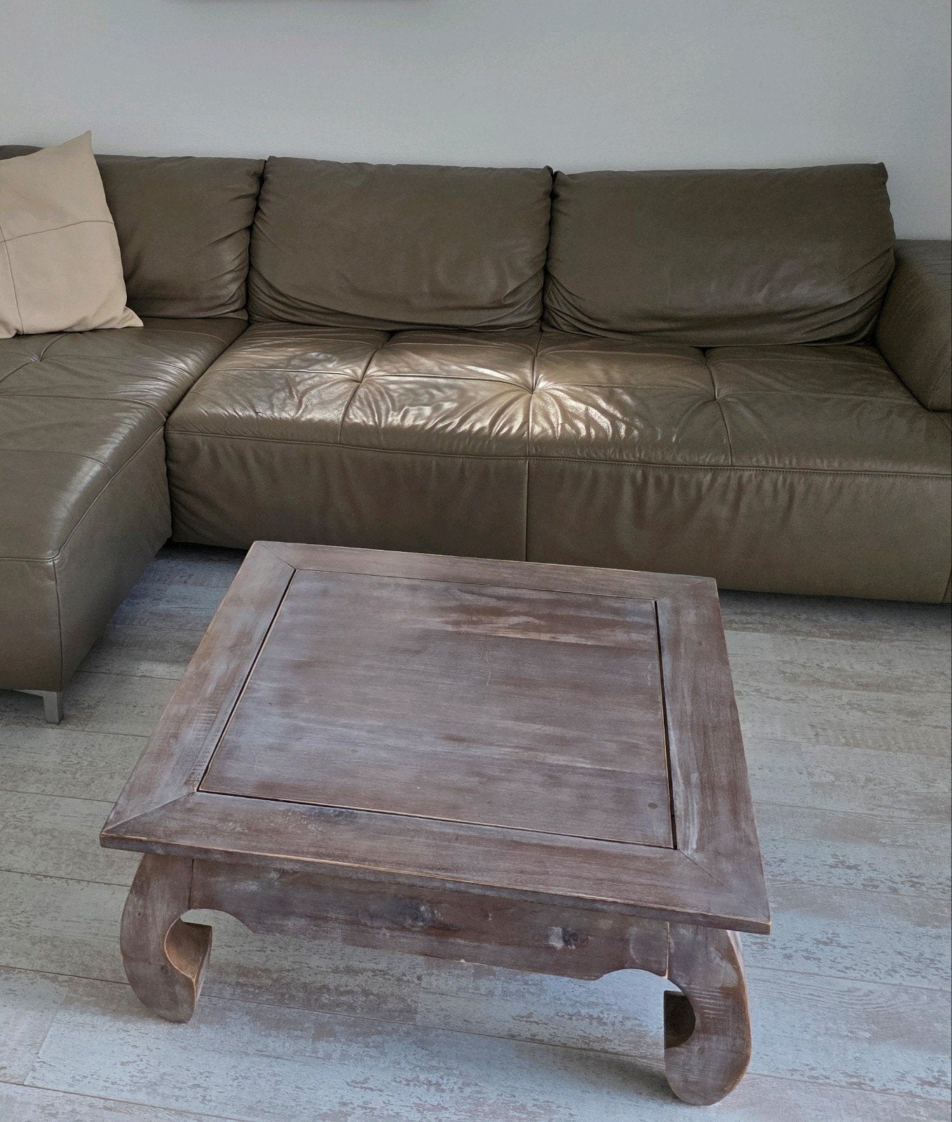 Houten salontafel met unieke poten 80x80, Gebruikt, 50 tot 100 cm, Vierkant, Minder dan 50 cm