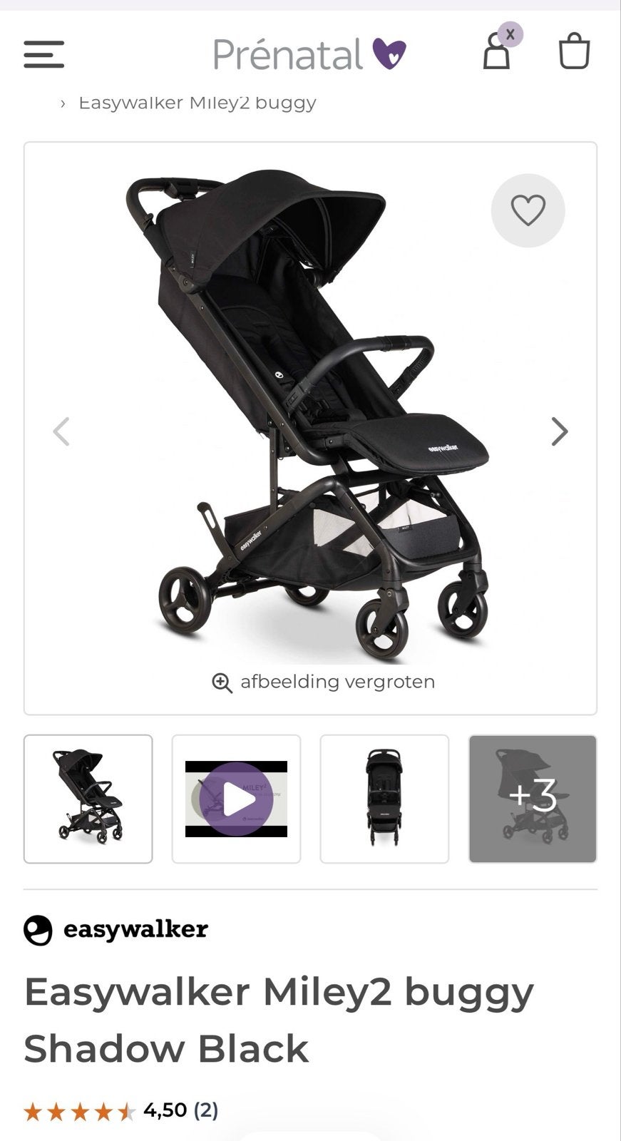 Easywalker Miley 2 ZGAN incl. bekerhouder, Kinderen en Baby's, Buggy's, Ophalen, Zo goed als nieuw, Overige merken, Regenhoes