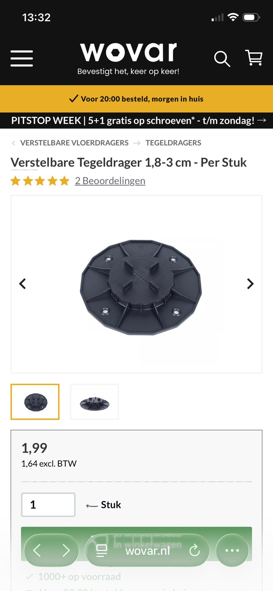 Wovar Verstelbare Tegeldrager 1,8-3 cm - Per Stuk, Ophalen, Overige materialen, Overige typen, Nieuw