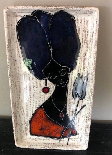Vintage keramische schaal met Afrikaanse vrouw jaren 60, Ophalen