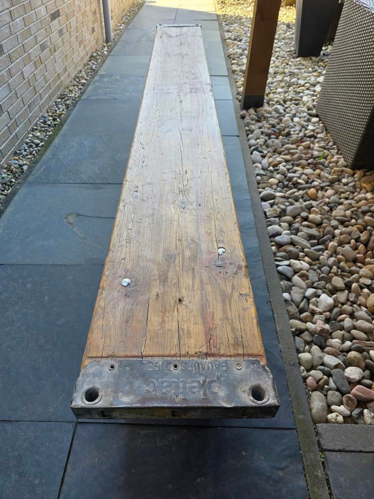 Steigerplanken bank,lxbxh 267x31x46,stalen onderstel.Altijd, Ophalen, Gebruikt, 250 cm of meer, Planken