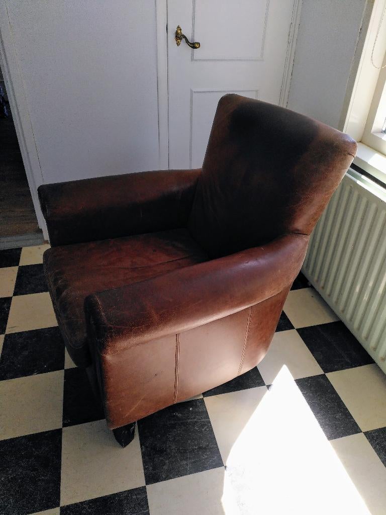 Leren stoel, Gebruikt, Bruin, Leer, Ophalen of Verzenden