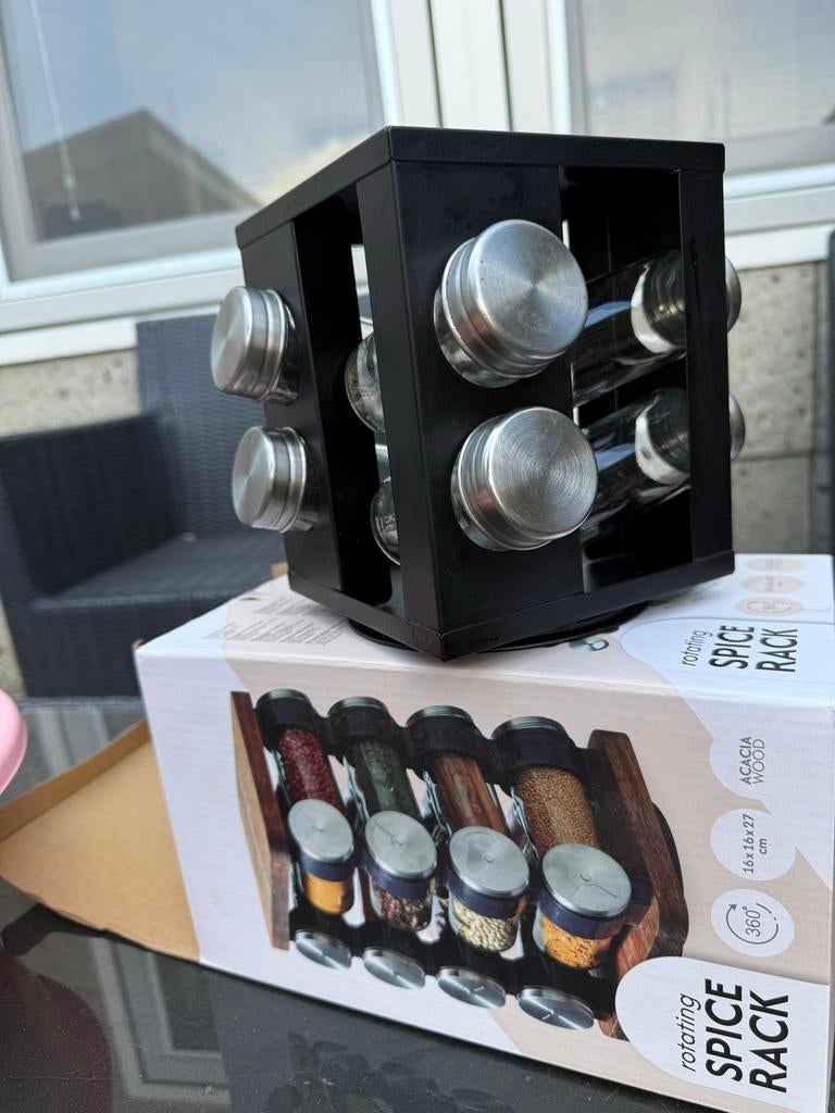 Draaiend kruidenrek met 8 potjes - Zwart, Overige typen, Ophalen of Verzenden, Zo goed als nieuw, Zwart