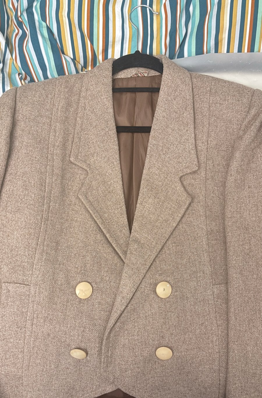 Vintage wollen jas - Jaren '80 stijl, Kleding | Dames, Ophalen, Zo goed als nieuw, Maat 38/40 (M), Beige