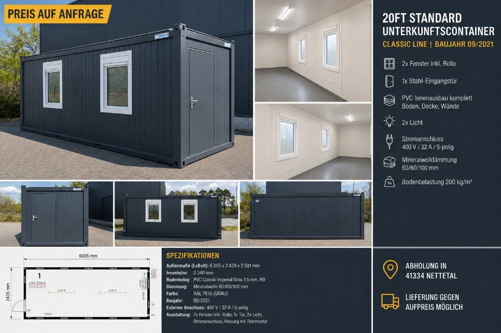 Kantoorcontainer 20ft grijs, PVC + venster, 20ft Container, Ophalen of Verzenden