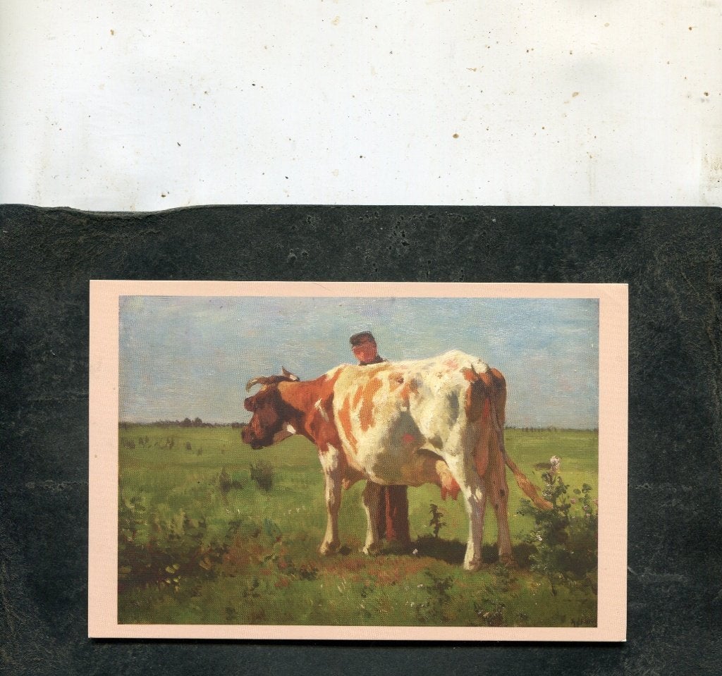 Ansicht Anton Mauve - Roodbonte koe en boer in wei, Verzenden, 1980 tot heden, Ongelopen
