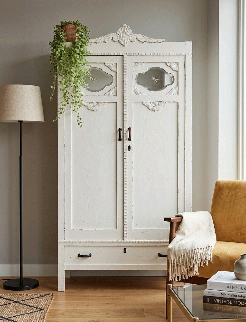🤍Antieke brocante witte Art Deco meidenkast vintage kast, Verzenden