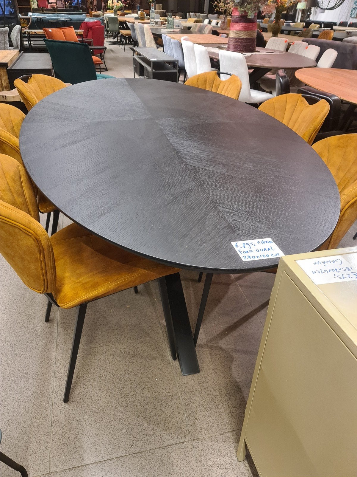 Nieuwe icathcers ford eettafel ovaal 240x120cm zwart eiken, Ophalen, Hout, Zwart, .