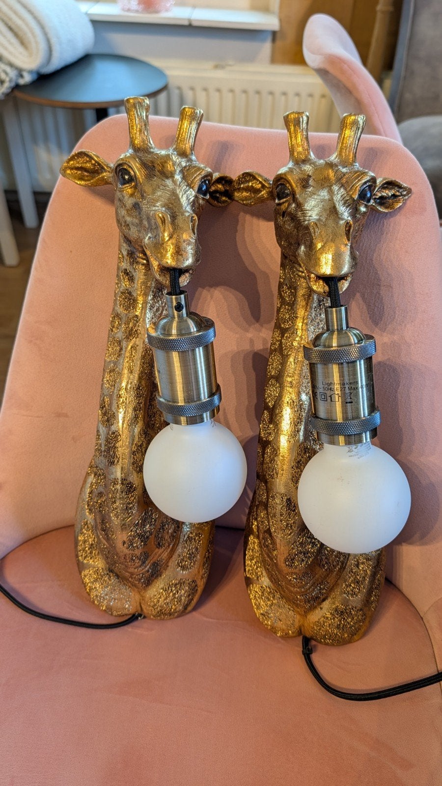 Set: 2x Wandlamp gouden Giraffe met E27 fitting - Nieuw, Hout, Met schakelaar, Nieuw, Wandlamp