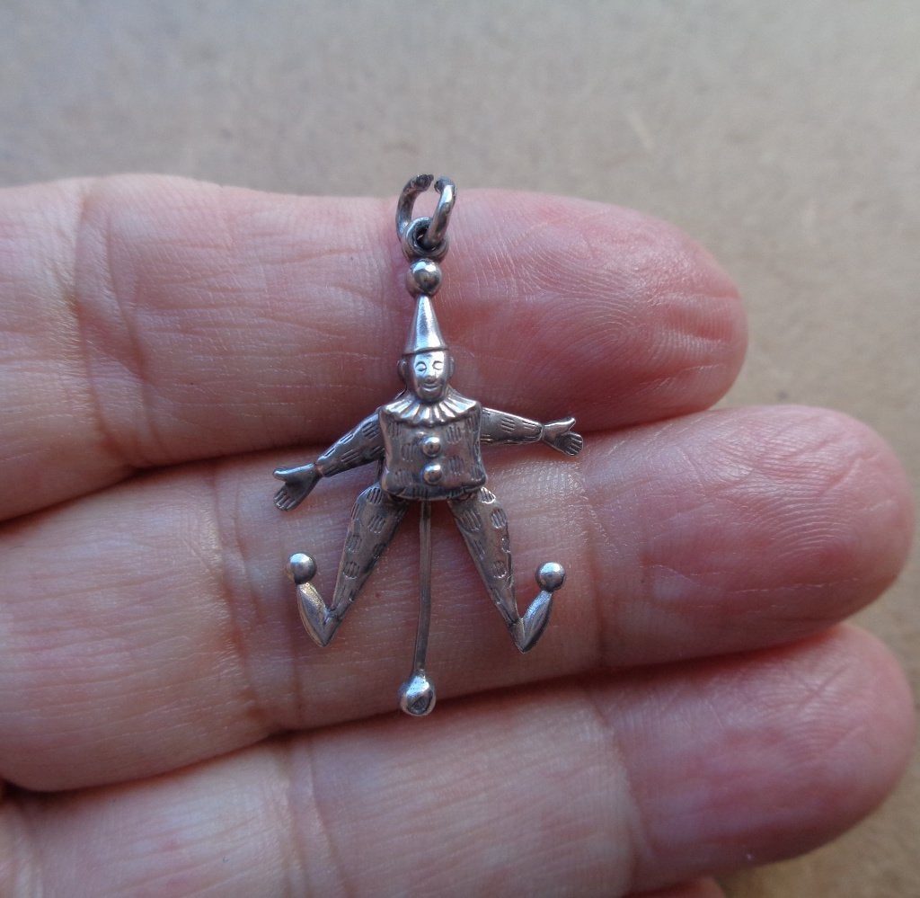 zilveren vintage bedel clown trekpoppetje [140], Overige merken, Ophalen of Verzenden, Zo goed als nieuw, 1 bedel