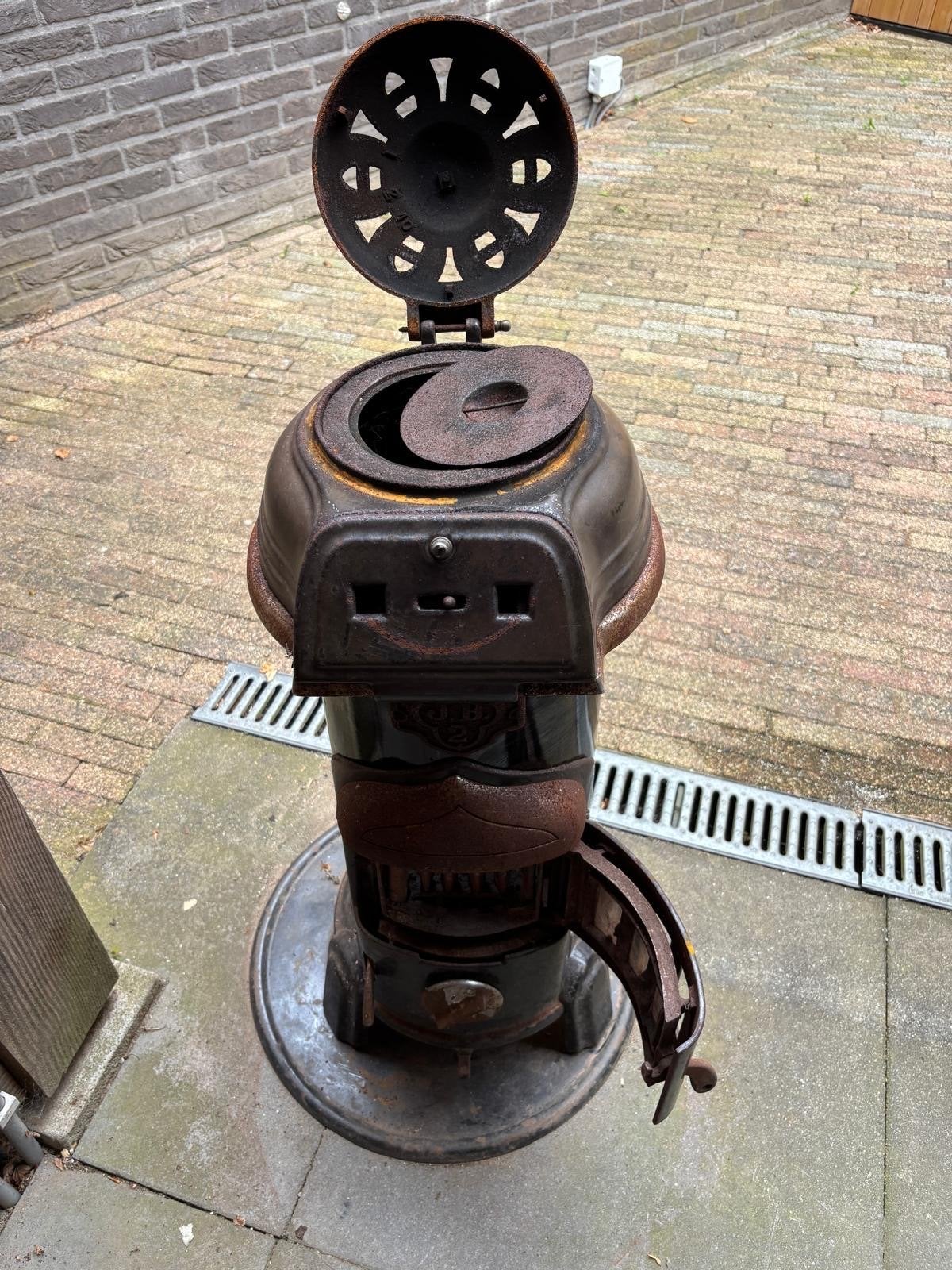 Decoratieve Potkachel J.B. 2 met onderplaat, Huis en Inrichting, Kachels, Ophalen, Potkachel, Gebruikt, Vrijstaand