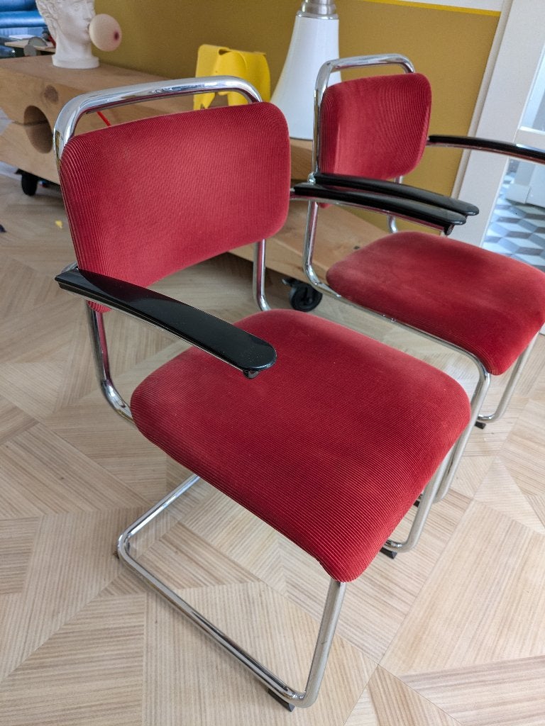 2x Gispen 201 XL stoelen rood, Huis en Inrichting, Stoelen, Ophalen, Gebruikt, Twee, Gispen, dutch originals, jaren 30, design