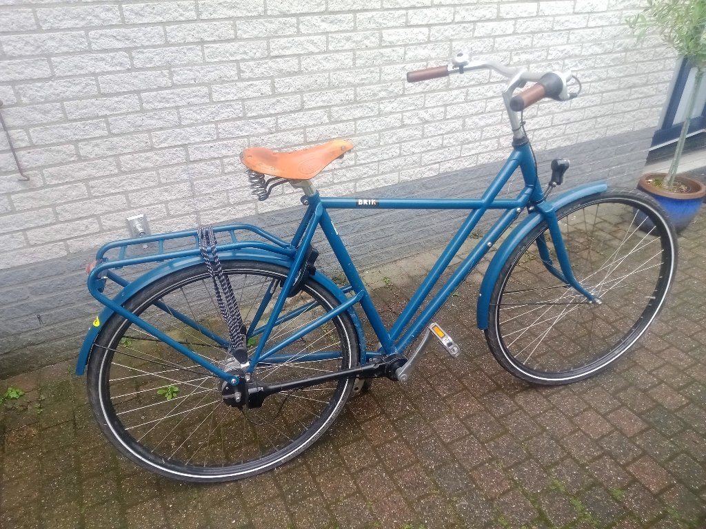 Unieke blauwe Brik fiets met cardanaandrijving te koop