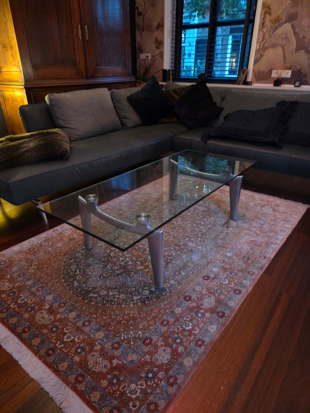 Leolux Farandole design glazen salontafel, Huis en Inrichting, Ophalen, Gebruikt, 100 tot 150 cm, 50 tot 100 cm
