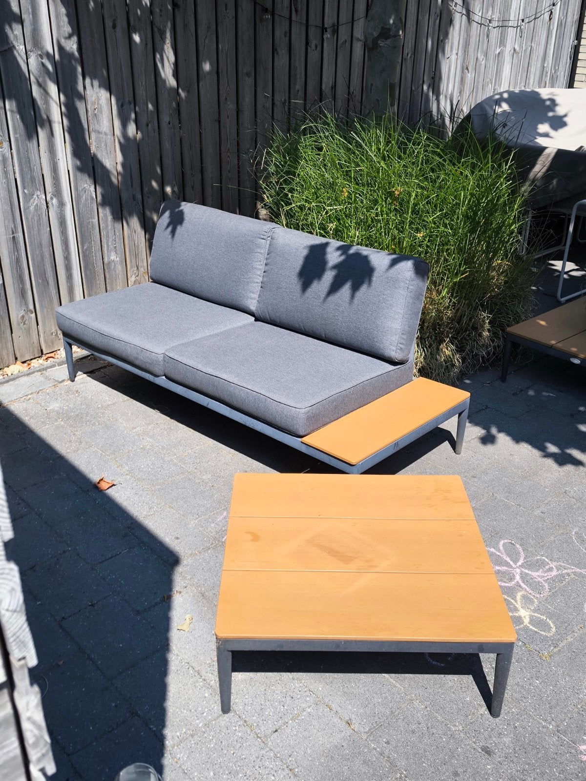 Loungeset met salontafel - Grijs/Hout, Ophalen, Gebruikt, 3 zitplaatsen, Bank