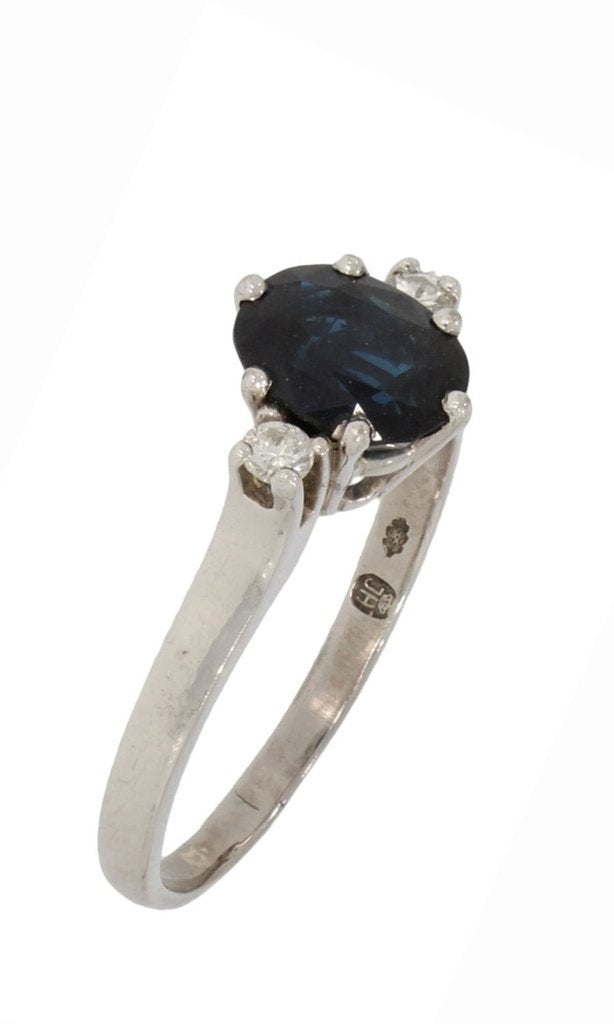 Diamanten saffier 14k gouden luxe ring dame briljant, Voordeelsieraden, Ophalen of Verzenden, Zo goed als nieuw, 17 tot 18