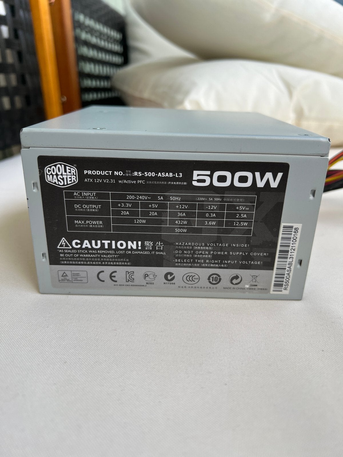 Cooler master voeding psu 500w rs-500-asab-l3, Ophalen of Verzenden, Gebruikt