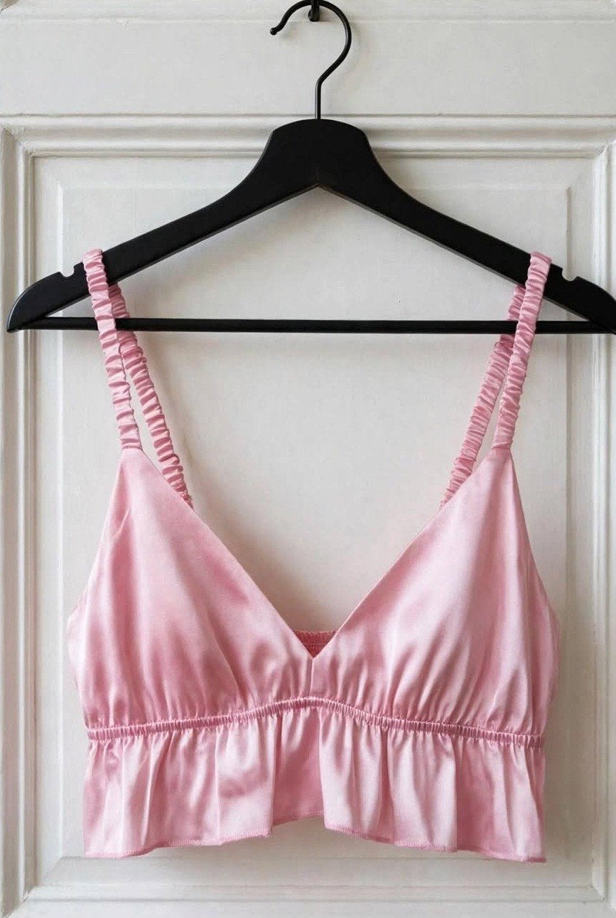 Roze satijnen crop top met ruches – Maat M / S, Kleding | Dames, Ophalen of Verzenden, Gedragen, Maat 38/40 (M)