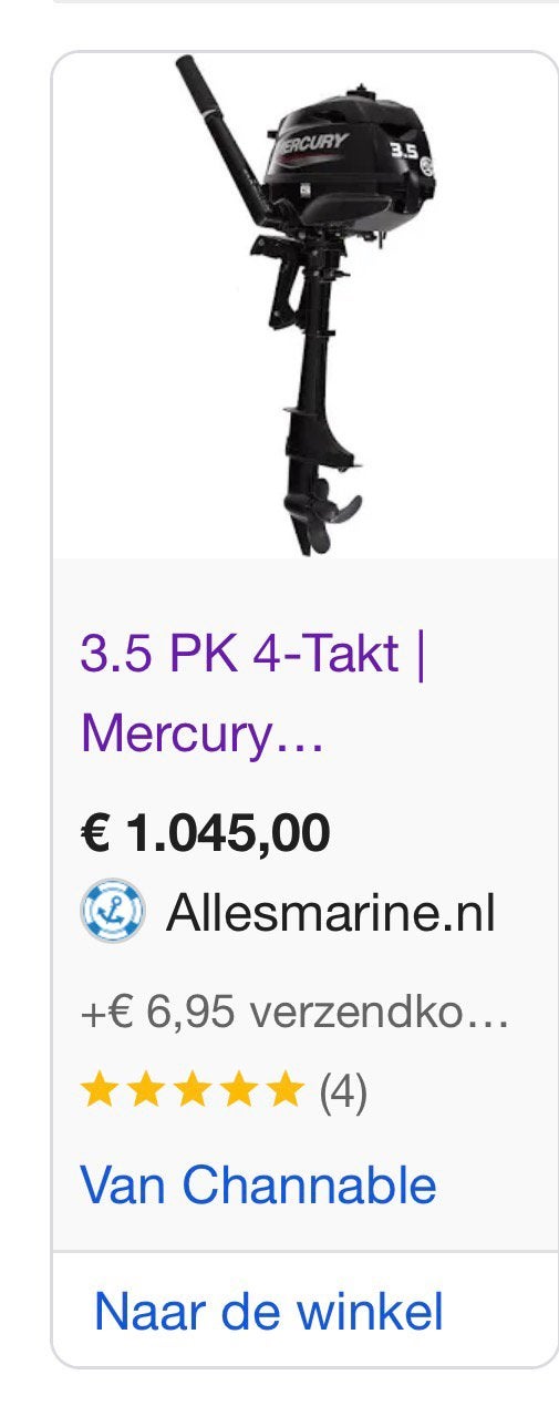 3,5 pk mercury splinter nieuw, nog 0 uren mee gevaren, Ophalen, Zo goed als nieuw, Motor en Techniek, Zeilboot of Motorboot