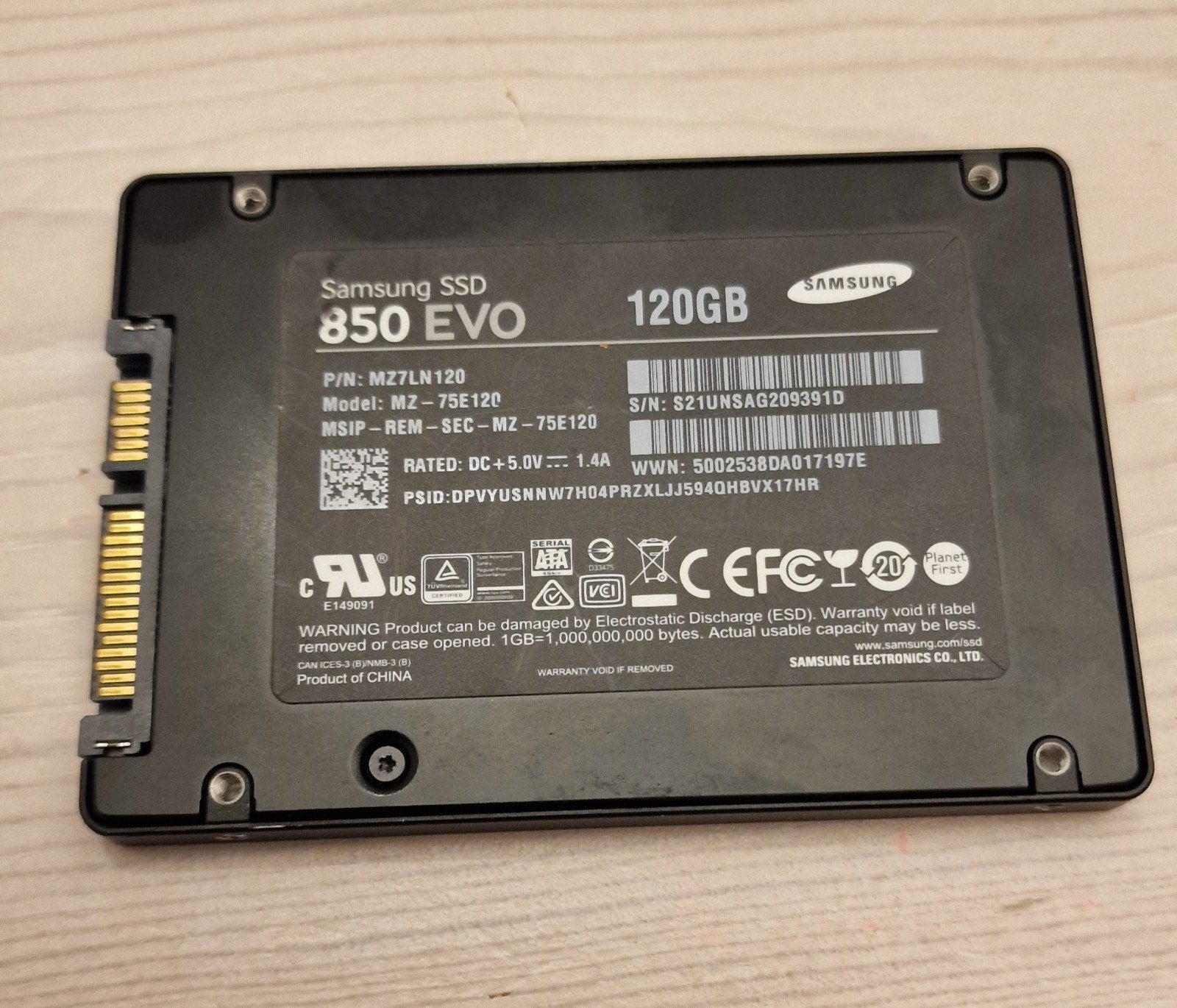 Samsung SSD 850 EVO 120GB, Computers en Software, Samsung SSD, Ophalen of Verzenden, Zo goed als nieuw, Laptop