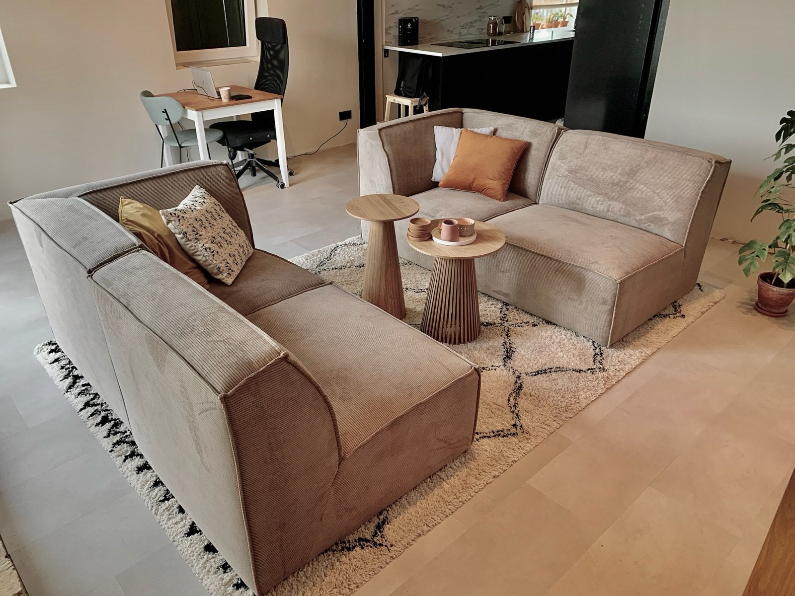 Modulaire bank Bodio Fame beige geribbelde stof Lumz, Ophalen, 250 tot 300 cm, Hoekbank, 75 tot 100 cm