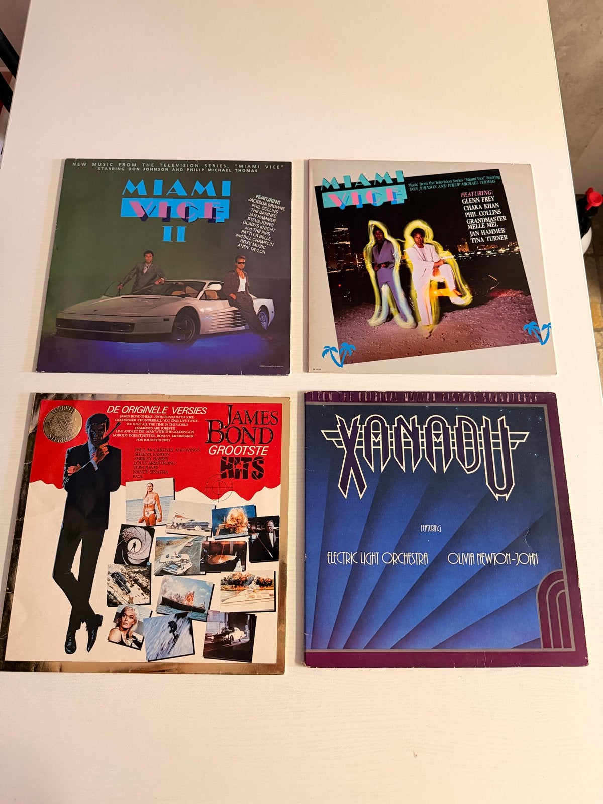 4 LP's (o.a. Miami Vice, James Bond), LP, Gebruikt, Tv-soundtrack, Ophalen of Verzenden