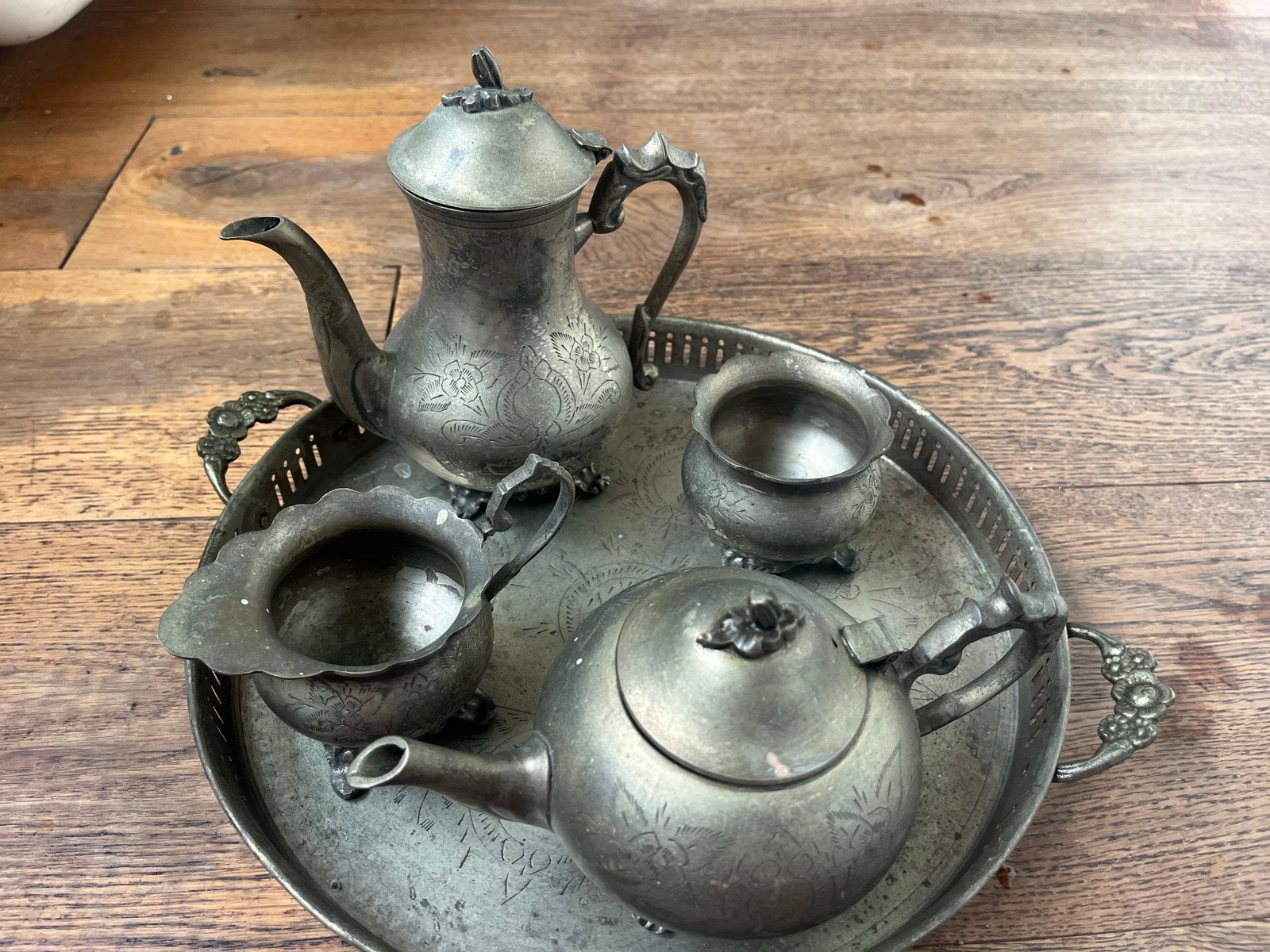 Antieke Koffie- en Theeset met Dienblad, Antiek en Kunst, Ophalen of Verzenden