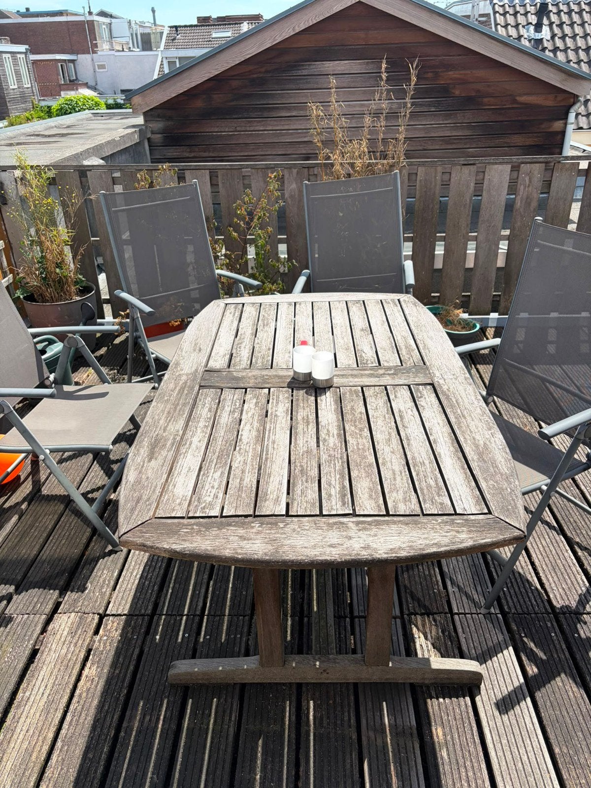 Robuuste houten buitentafel voor terras of tuin, Ophalen, Gebruikt, Rechthoekig, Hout