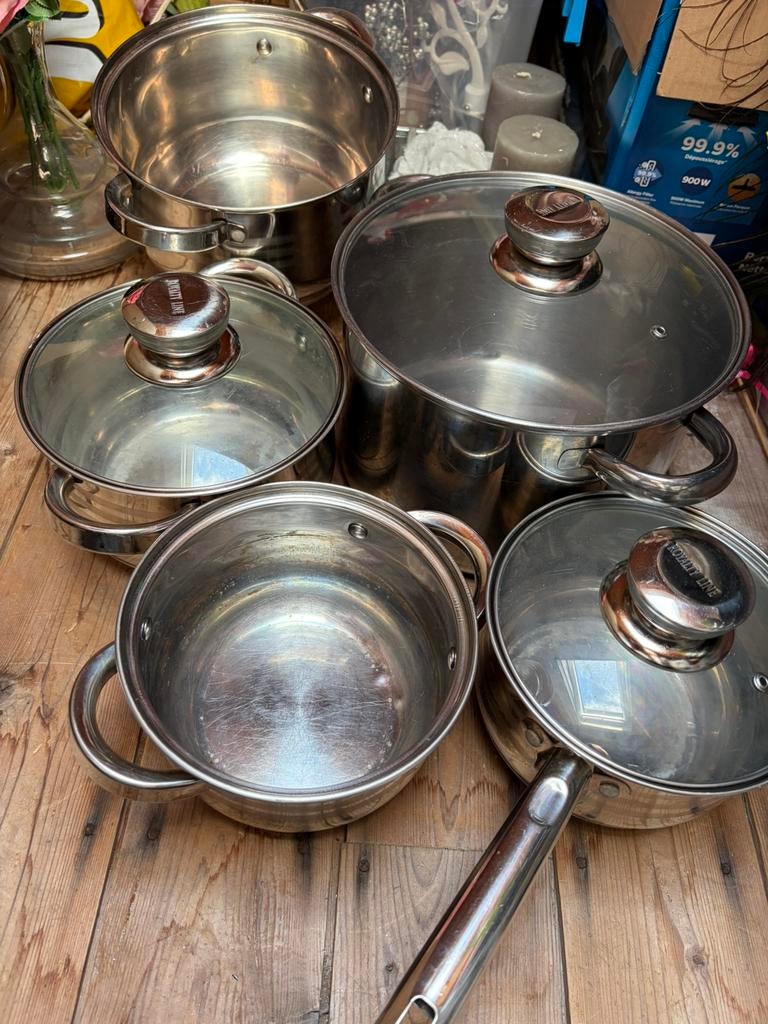 Grote uitzet set, Ophalen of Verzenden, Zo goed als nieuw, Rvs, Pannenset