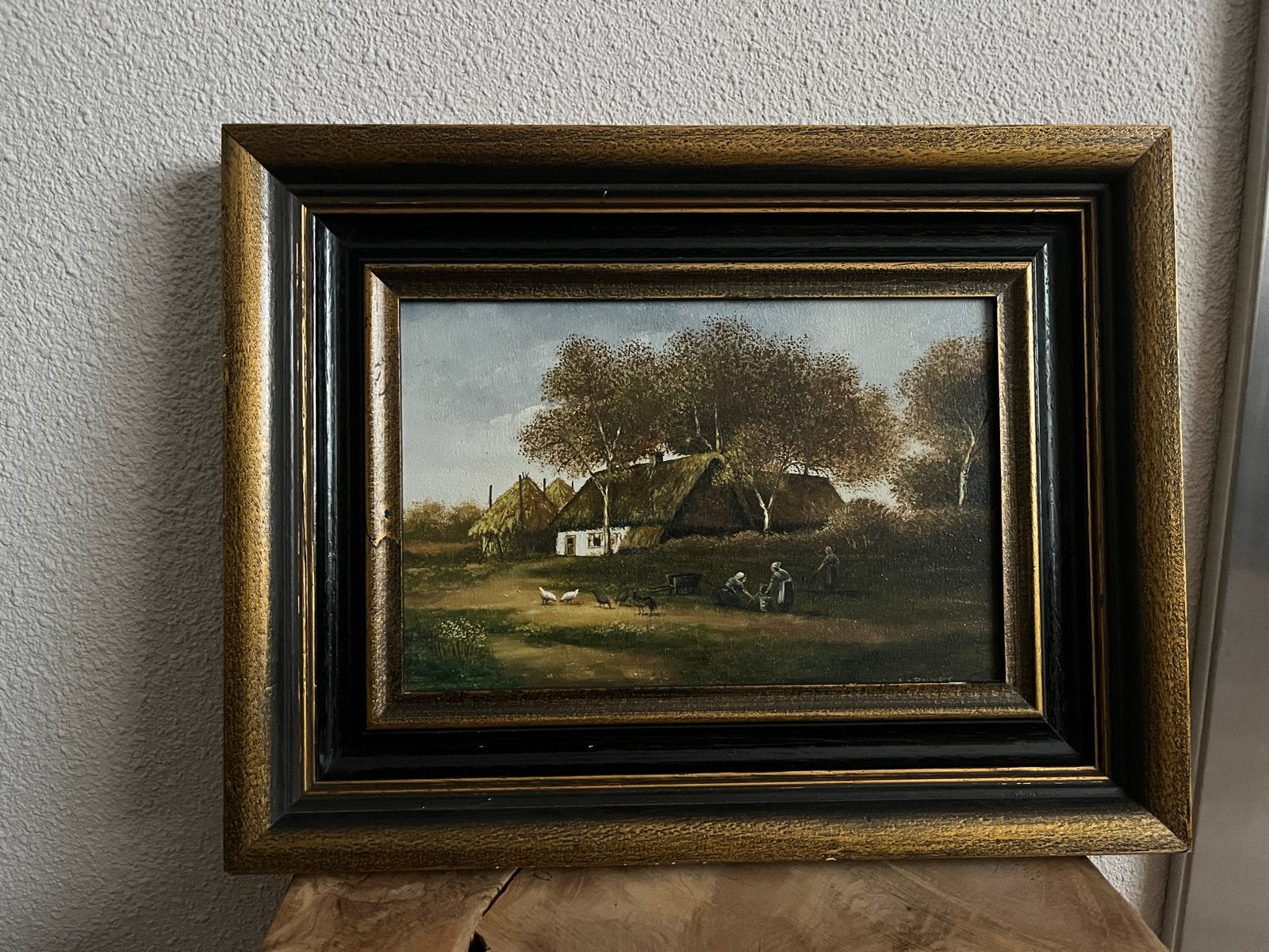 Oud Hollands Landschap Schilderij met Boerderij en Figuren, Ophalen, Paneel, Oud hollands, Landschap