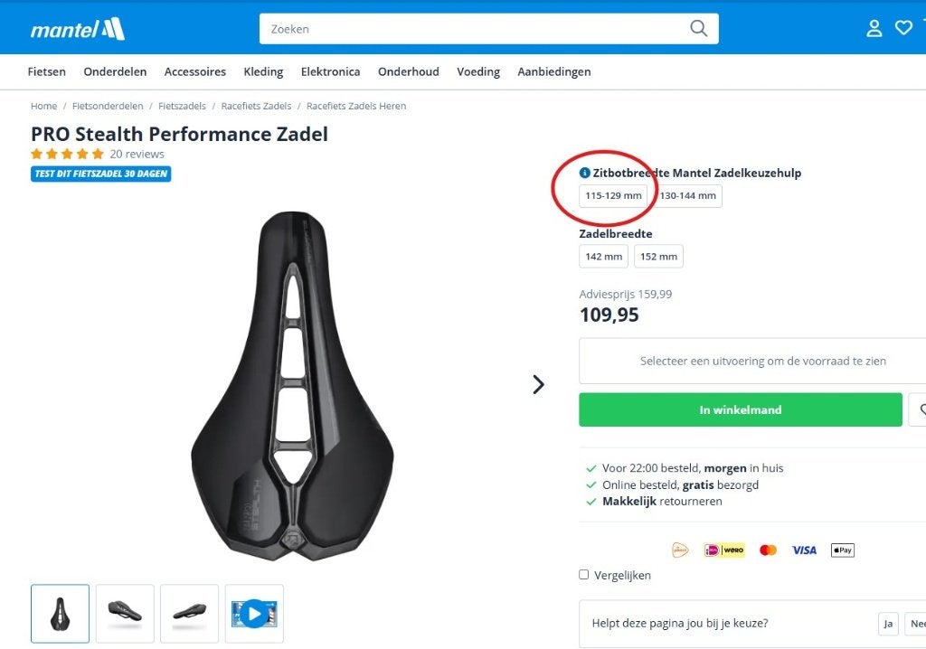 Pro Stealth Performance zadel heren, breedte 142mm, Verzenden, Zadel, Pro, Racefiets