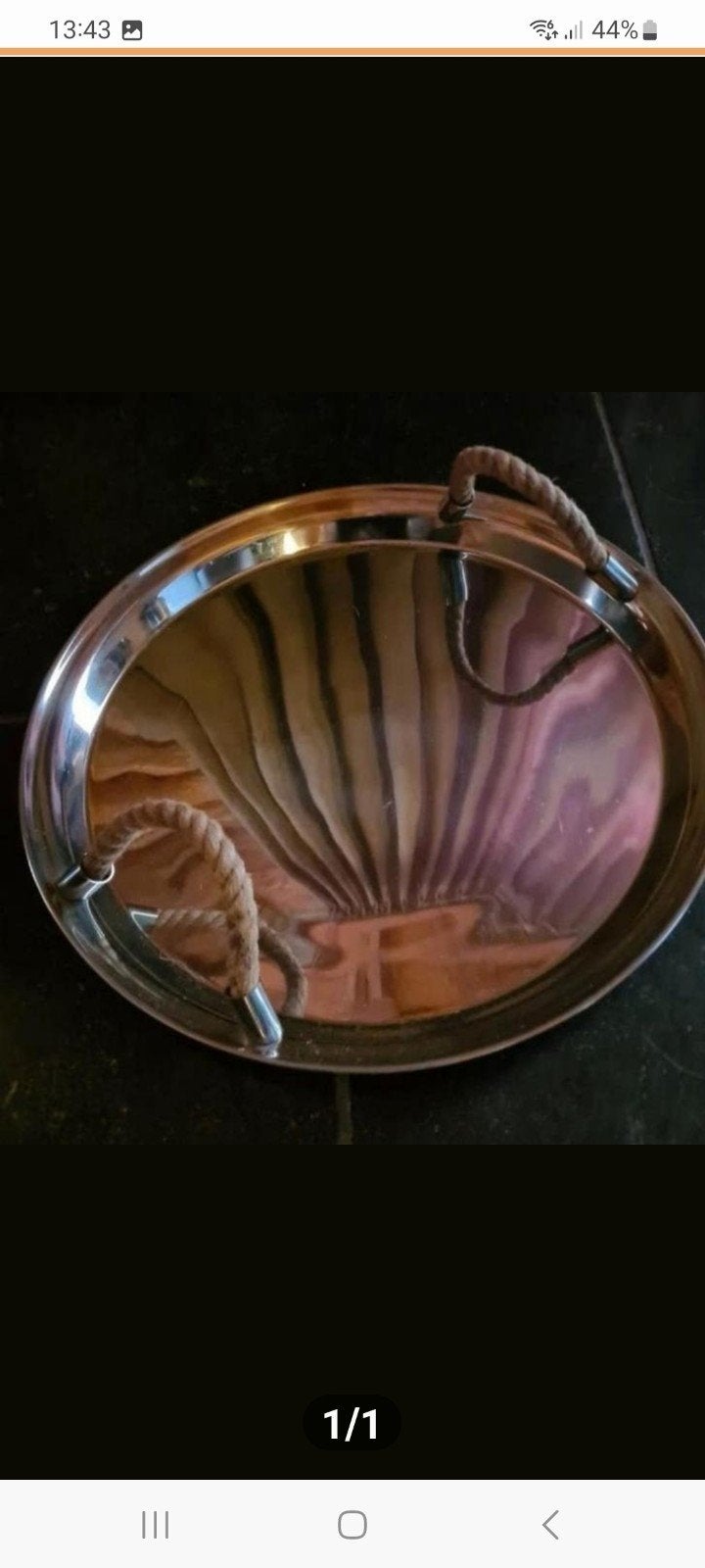 Rond metalen dienblad met touw handvatten, Ophalen, Gebruikt, Rond, Dienblad