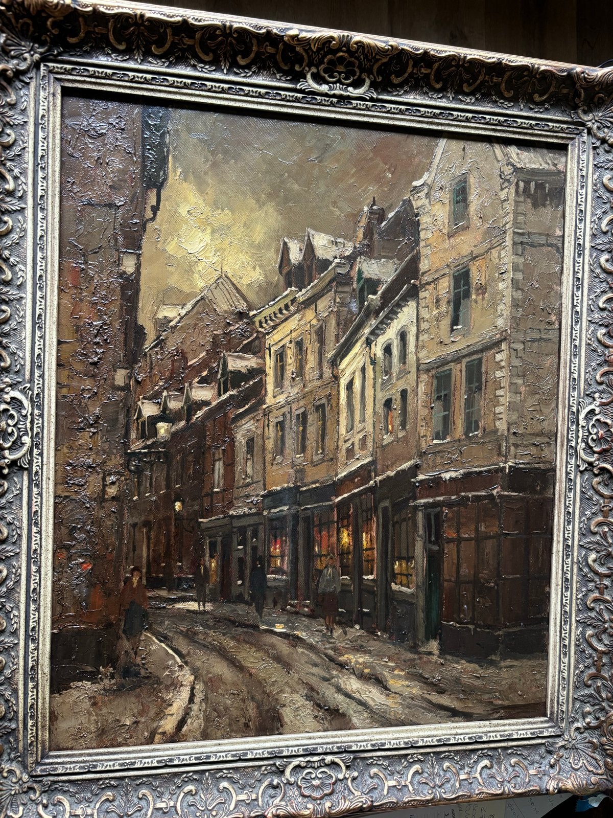 Olieverfschilderij: Stokstraat Maastricht, Ophalen, Doek, Handgeschilderd, Olieverf