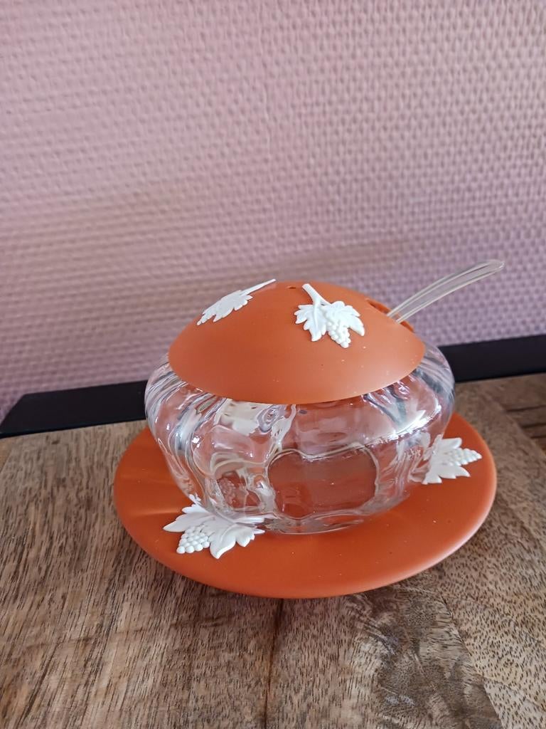 Vintage oranje suiker-/jampotje met deksel - Jaren '60, Ophalen, Overige typen
