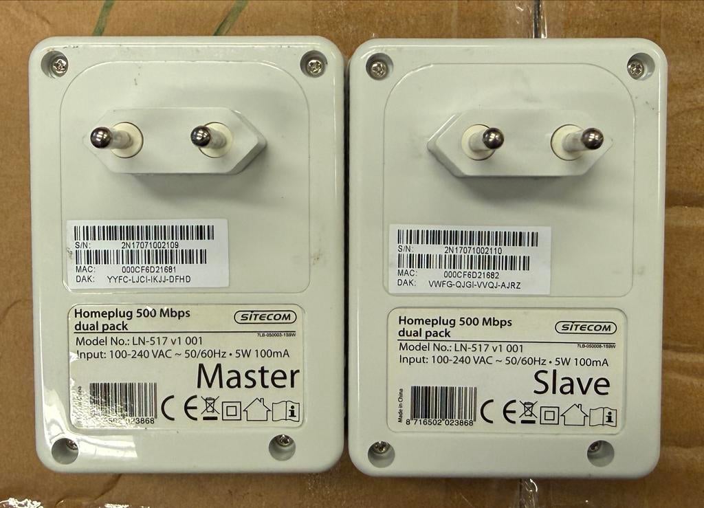 Sitecom Homeplug 500 Mbps dual pack (Master & Slave), Computers en Software, Routers en Modems, Gebruikt, Ophalen of Verzenden