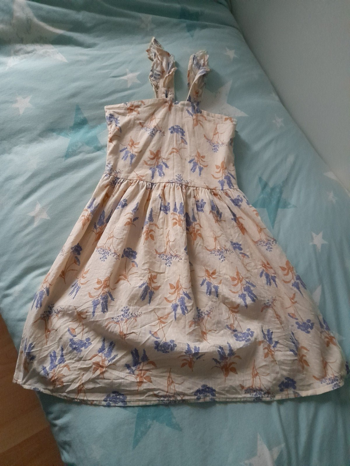 Nieuwstaat Meisjes linnen beige jurk met paars 134/140, Kinderen en Baby's, Kinderkleding | Maat 134, Lc Waikiki, Meisje, Ophalen of Verzenden