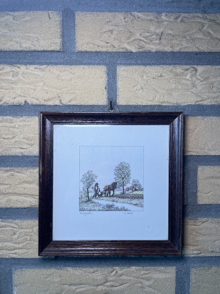 Set van 3 ingelijste prenten – voorjaar, zomer en herfst, Antiek en Kunst, Ophalen of Verzenden, Ingelijst, Landschap