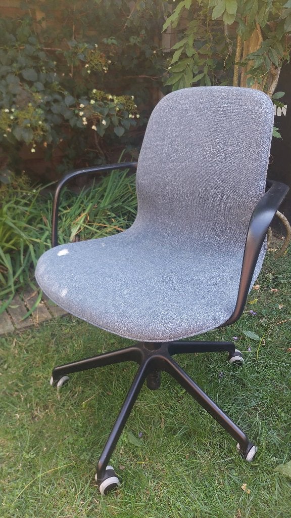 Ikea bureaustoel langfjall blauw met armleuning, Ophalen, Gebruikt, Blauw, Bureaustoel